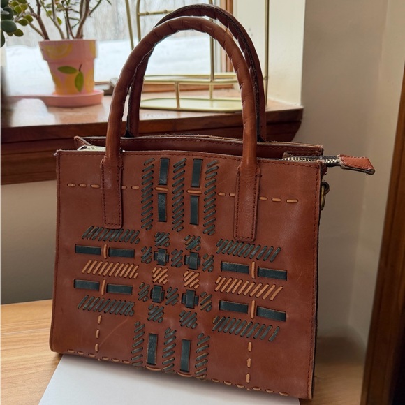 Patricia Nash Cognac Leather Satchel - Convertible to Crossbody - Picture 3 of 16